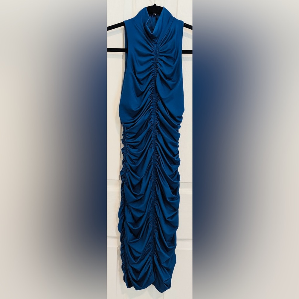 Black Halo Deep Blue Ruched dress